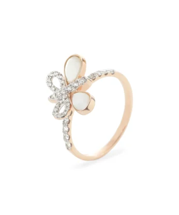 A Pearl and Diamond Butterfly Ring