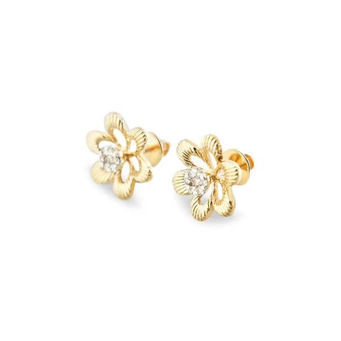 A gold earring on white background